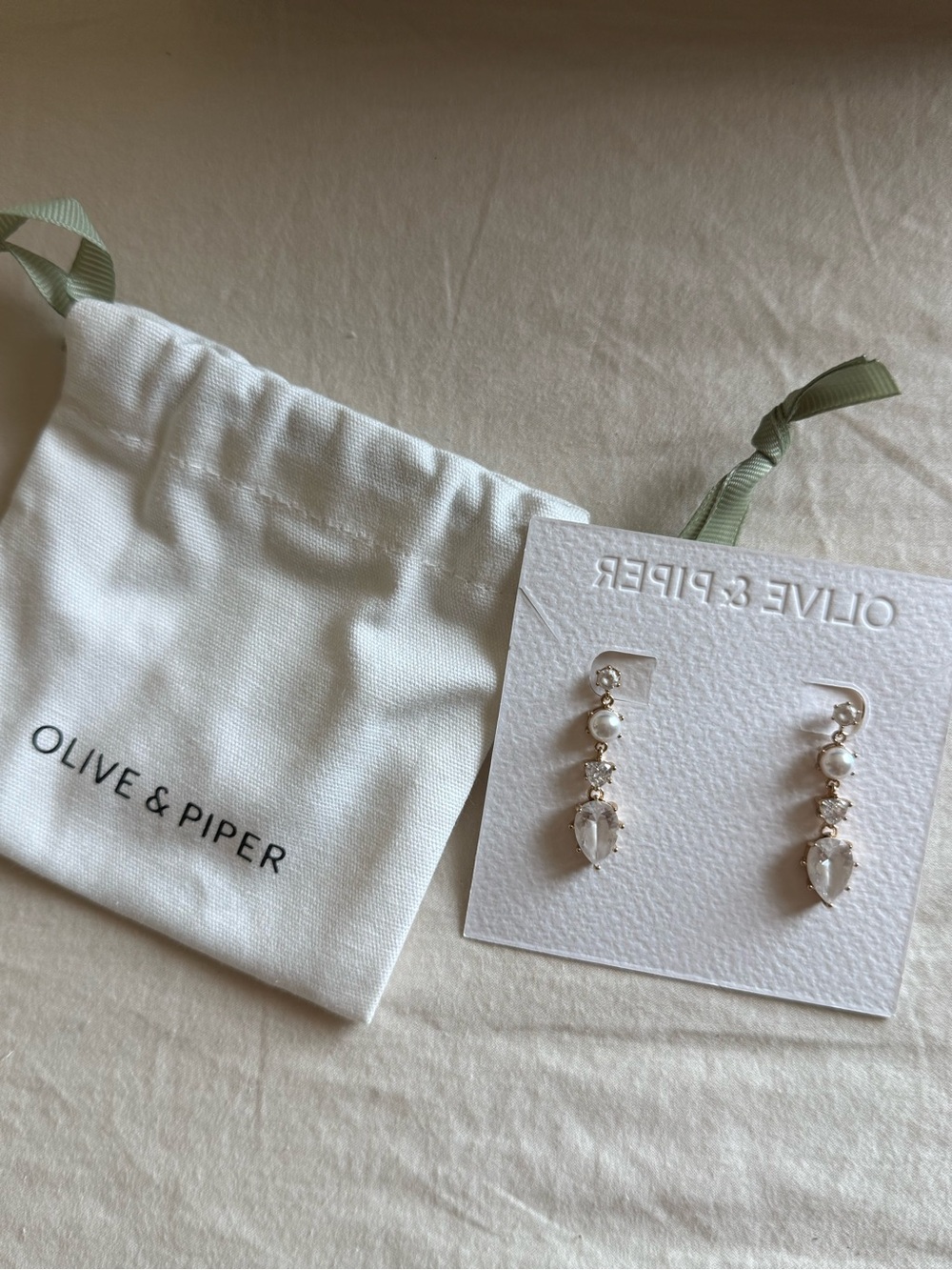 Olive & Piper White Pearl and Crystal Dangle Earrings